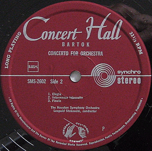 Béla Bartók, Houston Symphony Orchestra, Leopold Stokowski : Concerto For Orchestra (LP, Album)