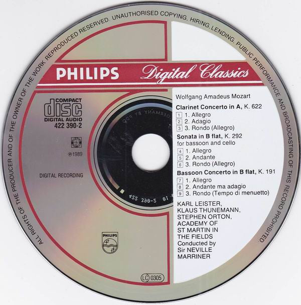 Wolfgang Amadeus Mozart - Karl Leister • Klaus Thunemann, The Academy Of St. Martin-in-the-Fields, Sir Neville Marriner : Clarinet Concerto • Bassoon Concerto = Fagottkonzert (CD, Album)