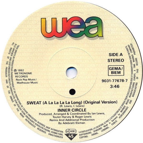 Inner Circle : Sweat (A La La La La Long) (7", Single, Sol)
