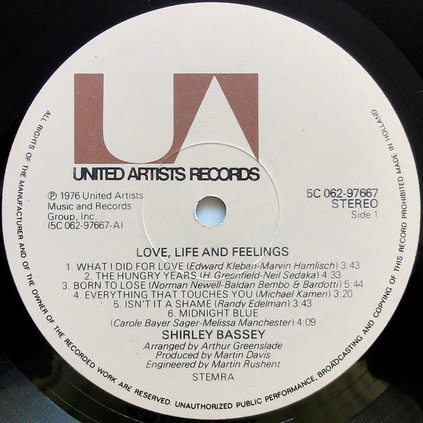 Shirley Bassey : Love, Life And Feelings (LP, Album)