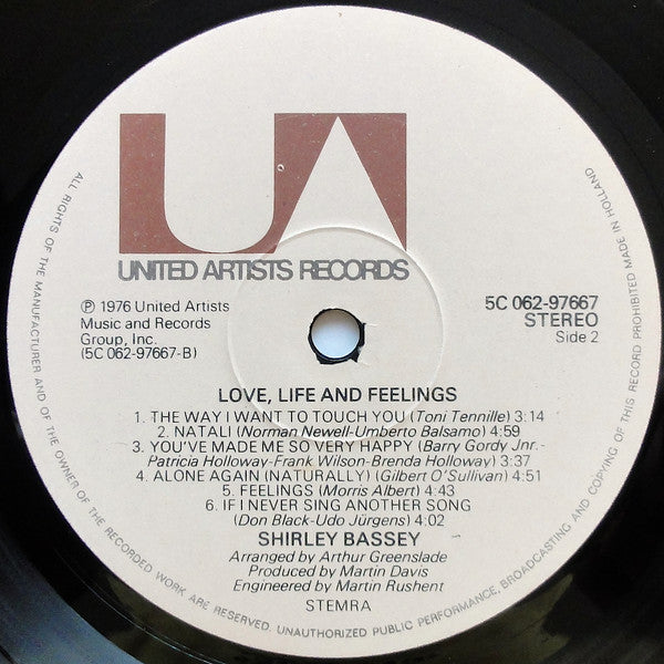 Shirley Bassey : Love, Life And Feelings (LP, Album)