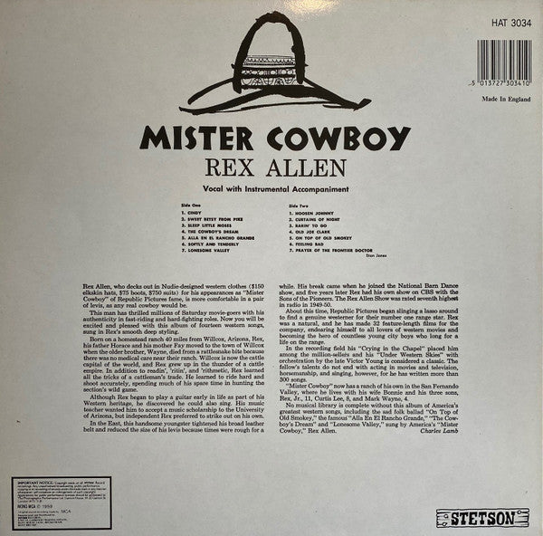 Rex Allen : Mister Cowboy (LP, Album, Mono, RE)