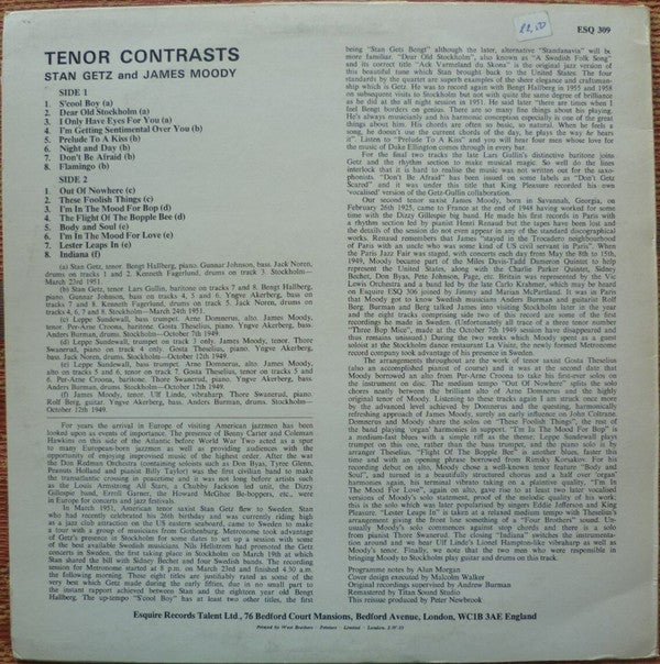 Stan Getz ~ James Moody : Tenor Contrasts (LP, Comp)