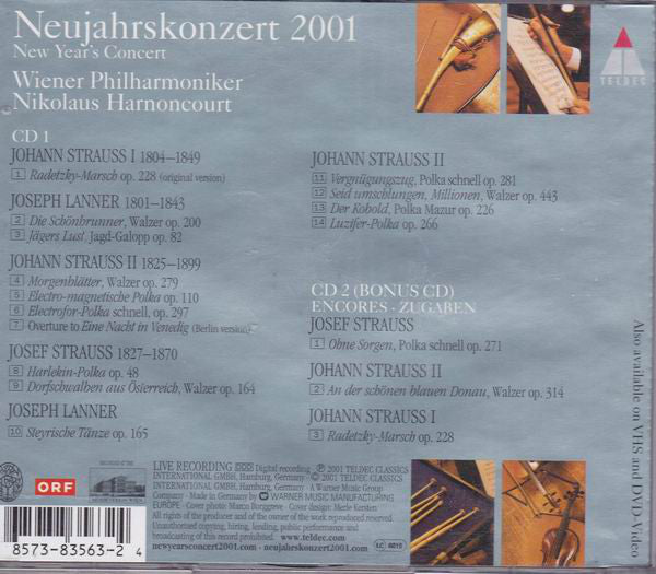 Wiener Philharmoniker, Nikolaus Harnoncourt : Neujahrskonzert 2001 · New Year’s Concert (2xCD, Album)