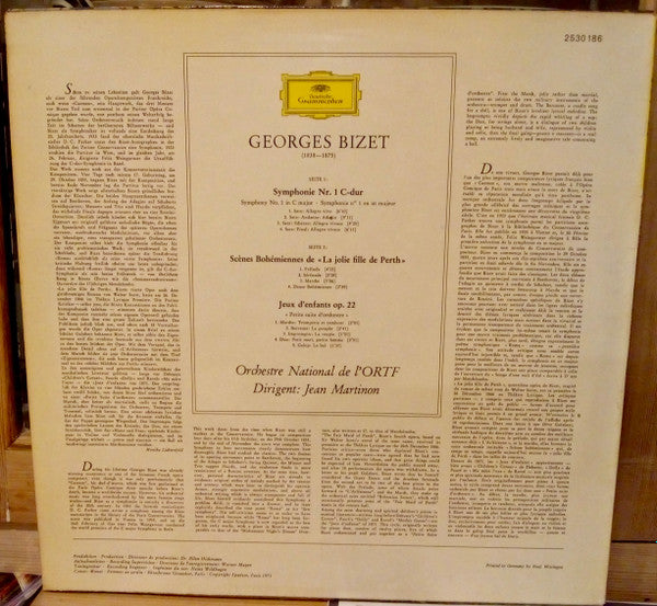 Georges Bizet - Orchestre National De France · Jean Martinon : Symphony No. 1 In C Major · Jeux D'Enfants · Scènes Bohémiennes From "La Jolie Fille De Perth" (LP)