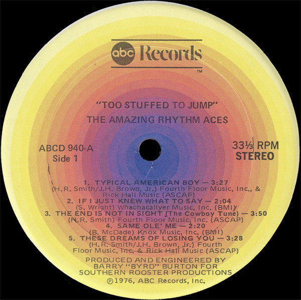 The Amazing Rhythm Aces : Too Stuffed To Jump (LP, Album)