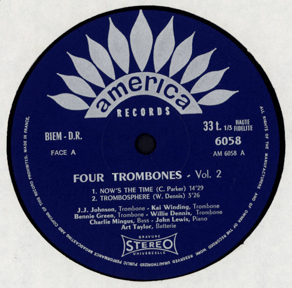 John Lewis (2) - Charles Mingus - J.J. Johnson - Kai Winding - Bennie Green - Willie Dennis : Four Trombones Volume 2 (LP, Album, RE)