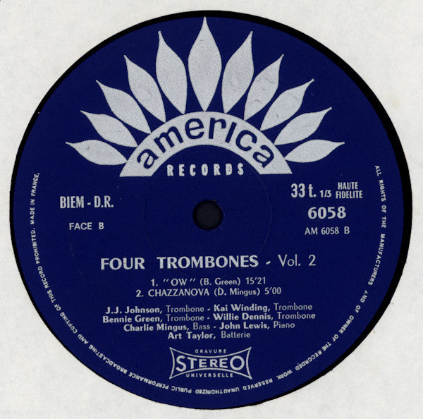 John Lewis (2) - Charles Mingus - J.J. Johnson - Kai Winding - Bennie Green - Willie Dennis : Four Trombones Volume 2 (LP, Album, RE)