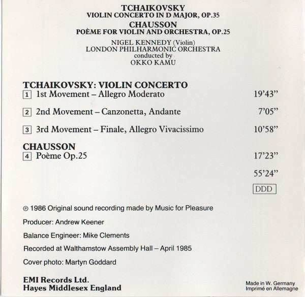 Pyotr Ilyich Tchaikovsky, Ernest Chausson, Nigel Kennedy, London Philharmonic Orchestra, Okko Kamu : Violin Concerto / Poème (CD)