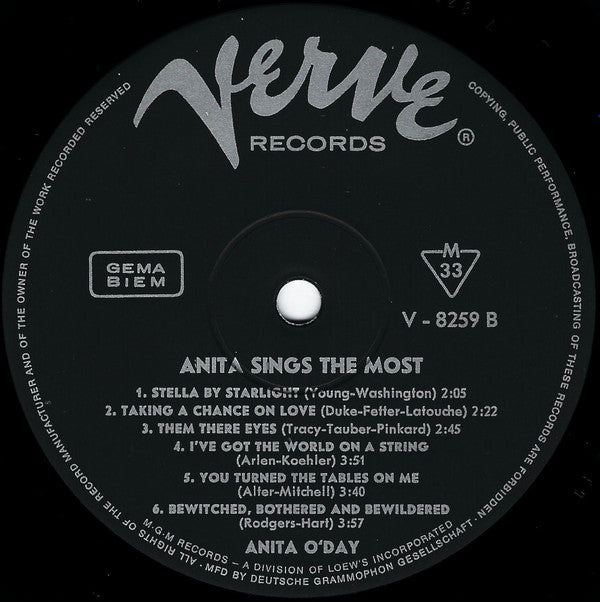 Anita O'Day And The Oscar Peterson Quartet : Anita Sings The Most (LP, Album, Mono, RE)