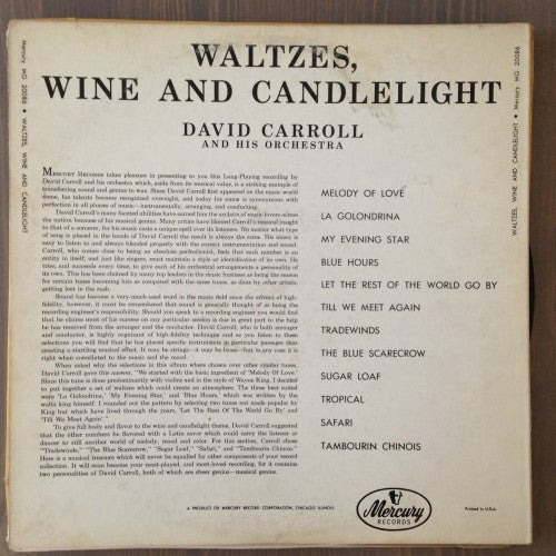 David Carroll And His Orchestra* : Waltzes, Wine And Candlelight (LP, Album)