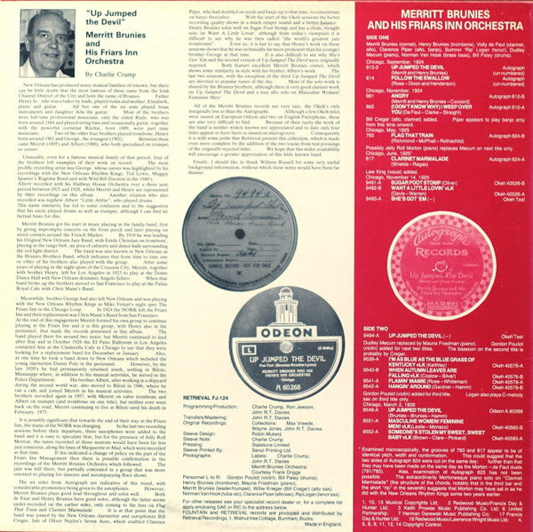 Merritt Brunies & His Friars Inn Orchestra : 1924-26 (LP, Comp)