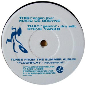 Marc De Breyne / Steve Yanko : Organ Jive / Gemini (12")