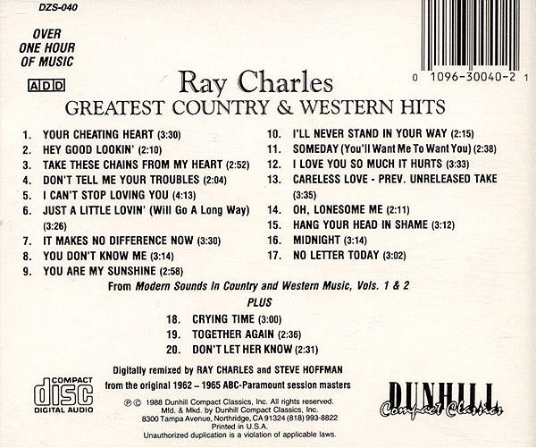 Ray Charles : Greatest Country & Western Hits (CD, Comp)