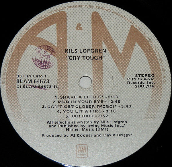 Nils Lofgren : Cry Tough (LP, Album, RE)