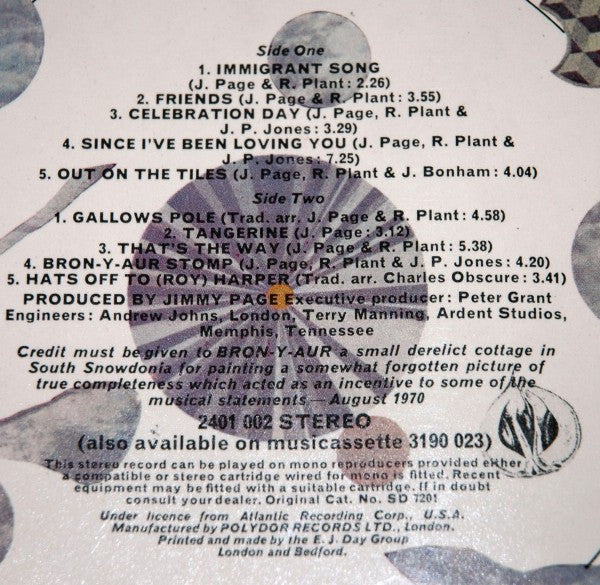 Led Zeppelin : Led Zeppelin III (LP, Album, Cel)