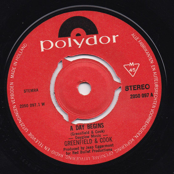 Greenfield & Cook : A Day Begins (7", Single)