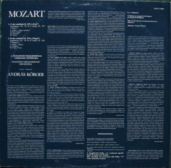 The Budapest Philharmonic Orchestra, Wolfgang Amadeus Mozart, András Kórodi : Symphonies No. 36 In C Major, K.425 "Linz" - No. 38 In D Major, K.504 "Prague" (LP, Album)