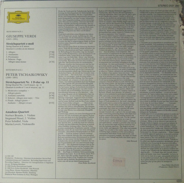 Amadeus-Quartett, Giuseppe Verdi, Pyotr Ilyich Tchaikovsky : Streichquartette = String Quartets (LP)