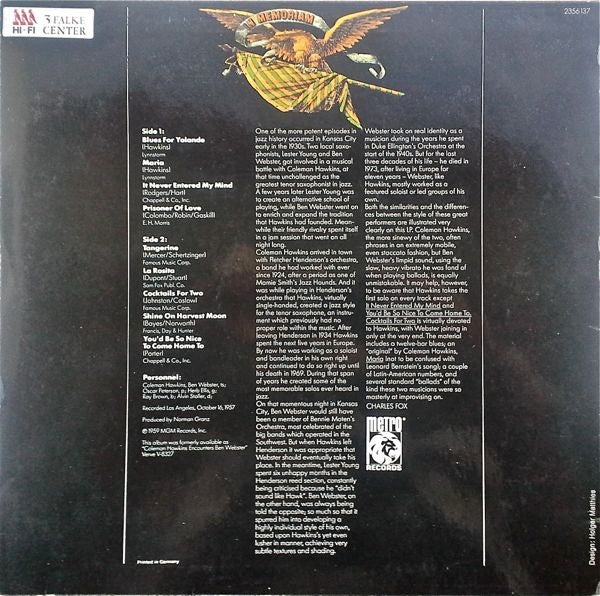 Coleman Hawkins, Ben Webster : In Memoriam (LP, Album, RE)