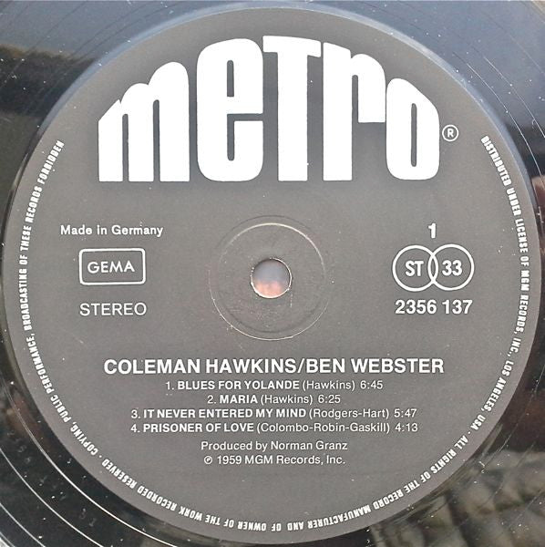 Coleman Hawkins, Ben Webster : In Memoriam (LP, Album, RE)