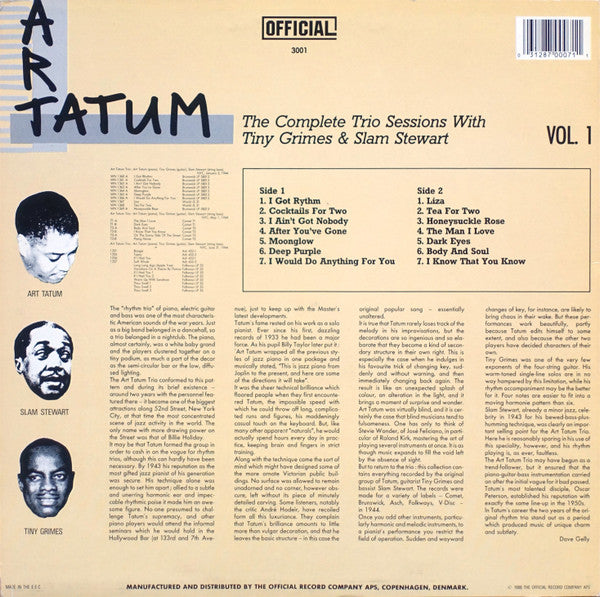 Art Tatum Trio : The Complete Trio Sessions With Tiny Grimes & Slam Stewart Vol. 1 (LP, Comp)