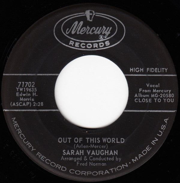 Sarah Vaughan : Close To You / Out Of This World (7")