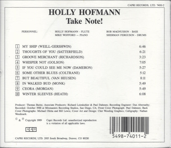 Holly Hofmann With Mike Wofford, Bob Magnusson, Sherman Ferguson : Take Note! (CD, Album)