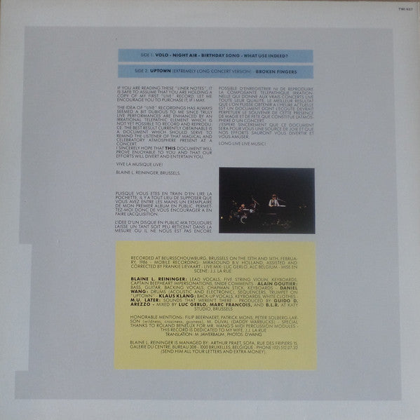 Blaine L. Reininger : Live In Brussels 02/1986 (LP, Album)