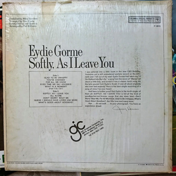 Eydie Gormé : Softly, As I Leave You (LP, Album, RE)