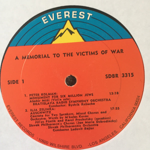 Peter Kolman, Ilja Zeljenka, Ivan Hrušovský, Pavol Šimai : A Memorial To The Victims Of War (LP, Ste)