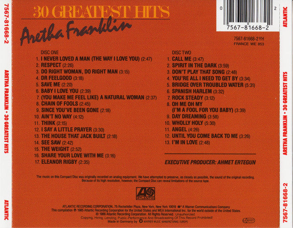 Aretha Franklin : 30 Greatest Hits (2xCD, Comp, RE)