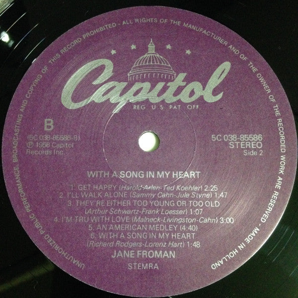 Jane Froman : With A Song In My Heart...  (LP, Album, Mono, RE)