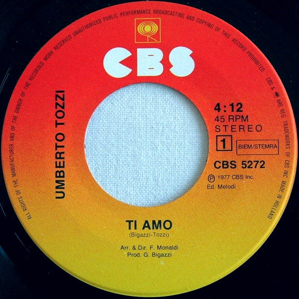 Umberto Tozzi : Ti Amo (7", Single)