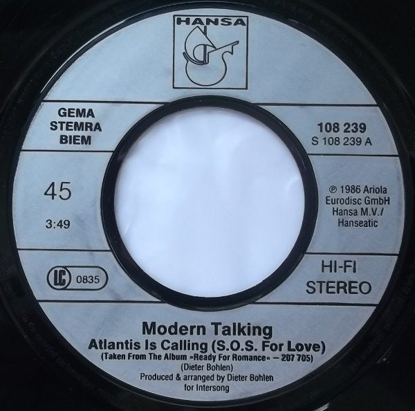 Modern Talking : Atlantis Is Calling (S.O.S. For Love) (7", Single)