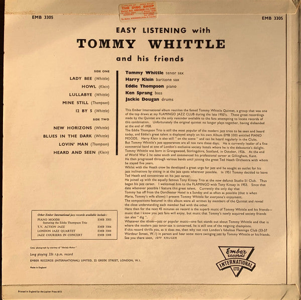 Tommy Whittle Quintet : Easy Listening With Tommy Whittle And His Friends (LP, Mono, RE, Dee)