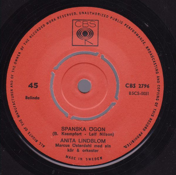 Anita Lindblom : Spanska Ögon  (7", Single)
