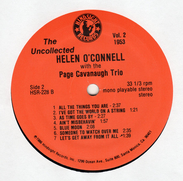 Helen O'connell With The Page Cavanaugh Trio : The Uncollected Vol. 2 1953 (LP, Album, Mono, RE)