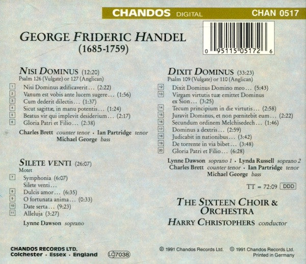 Georg Friedrich Händel, The Sixteen, Harry Christophers : Dixit Dominus / Nisi Dominus / Silete Venti (CD, Album)