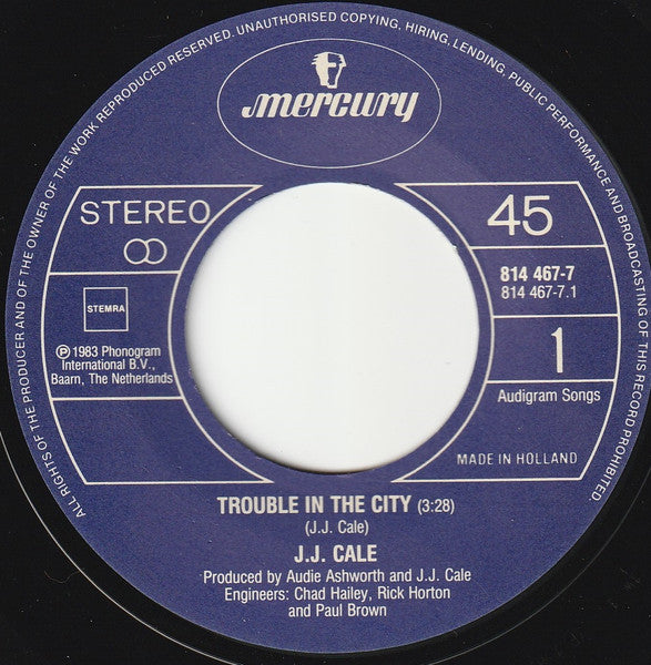 J.J. Cale : Trouble In The City (7", Single)