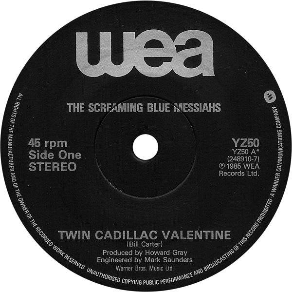 The Screaming Blue Messiahs : Twin Cadillac Valentine (7", Single)