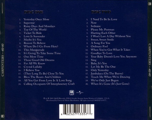 Carpenters : 40/40 (2xCD, Comp, RE, RM)