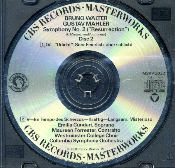 Gustav Mahler, Bruno Walter, Emilia Cundari, Maureen Forrester, Westminster Choir, New York Philharmonic : Symphony No. 2 "Resurrection" (2xCD, RE, RM)