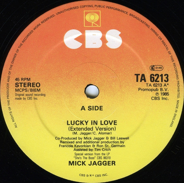 Mick Jagger : Lucky In Love (Extended Version) (12", Maxi, M/Print)