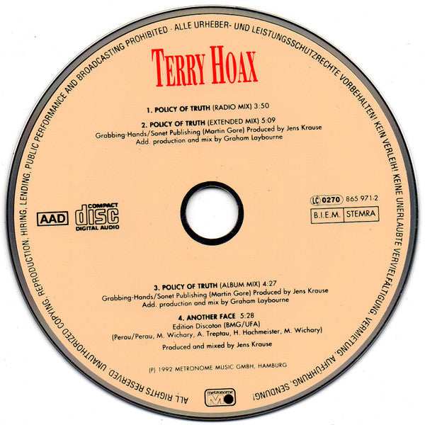 Terry Hoax : Policy Of Truth (CD, Maxi)