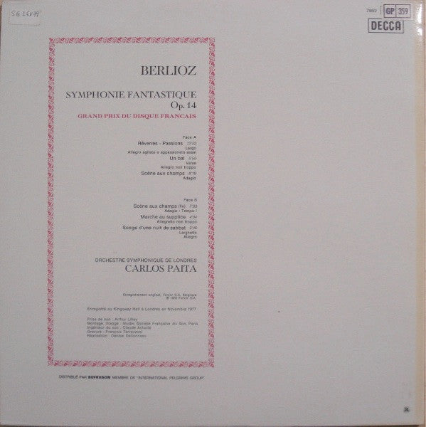 Hector Berlioz - London Symphony Orchestra, Carlos Païta : La "Fantastique" (LP, Gat)