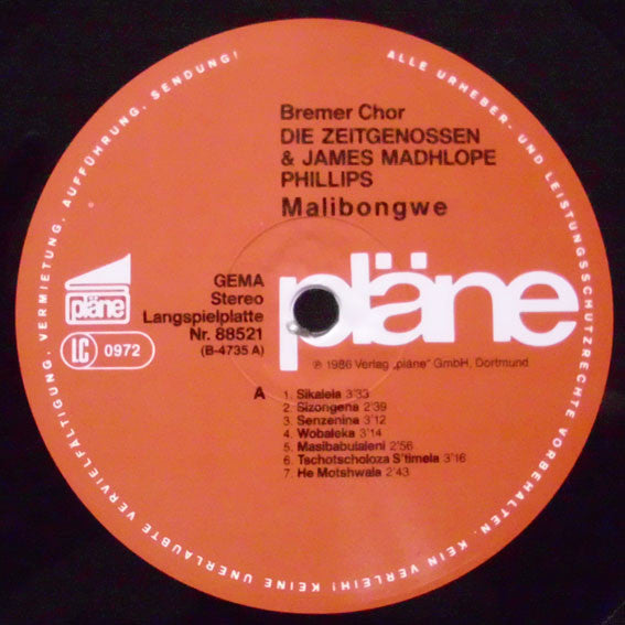 Bremer Chor Die Zeitgenossen & James Madhlope Phillips : Singen Freiheitslieder Aus Südafrika - Malibongwe (LP, Album)
