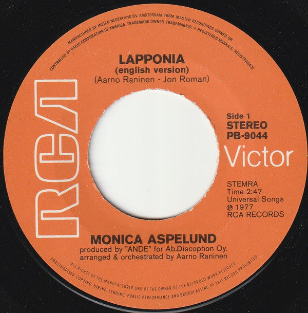 Monica Aspelund : Lapponia (7", Single)