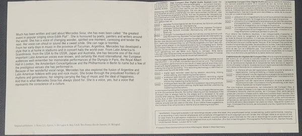 Mercedes Sosa : Gracias A La Vida (CD, Comp, RM)