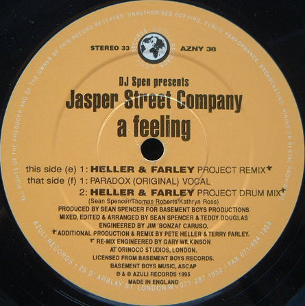 DJ Spen Presents Jasper Street Company* : A Feeling (2x12")